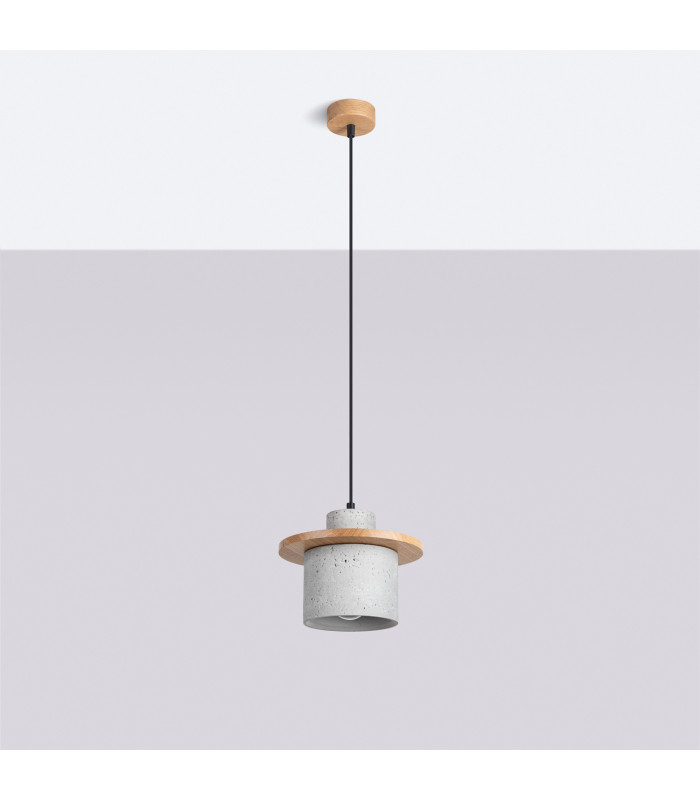 Mab Slim Pendant Ceiling Light Grey Natural Wood 1x E27-2