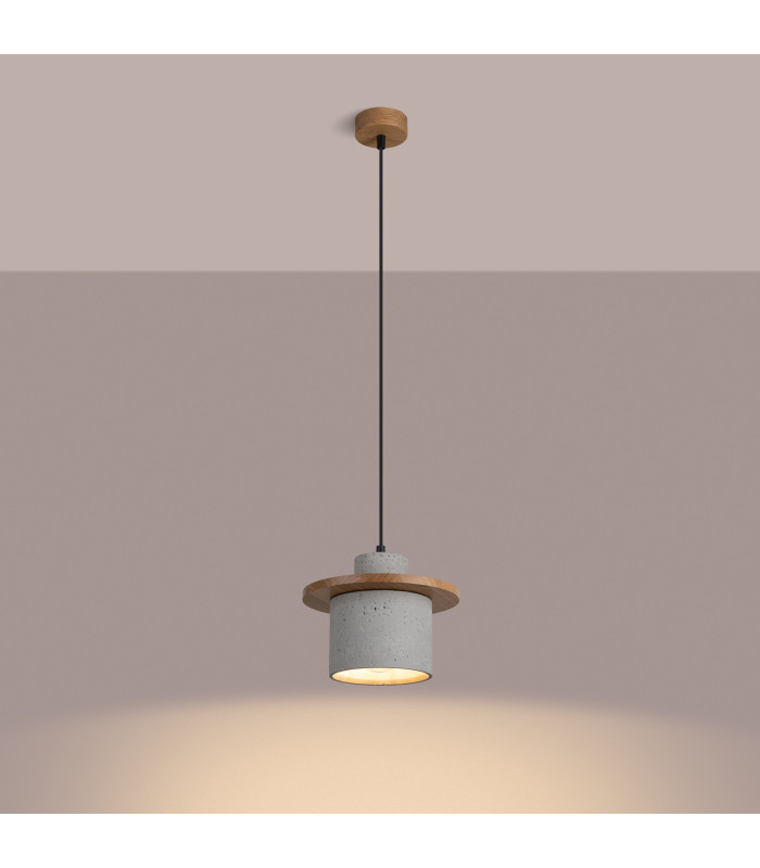 Mab Slim Pendant Ceiling Light Grey Natural Wood 1x E27-3