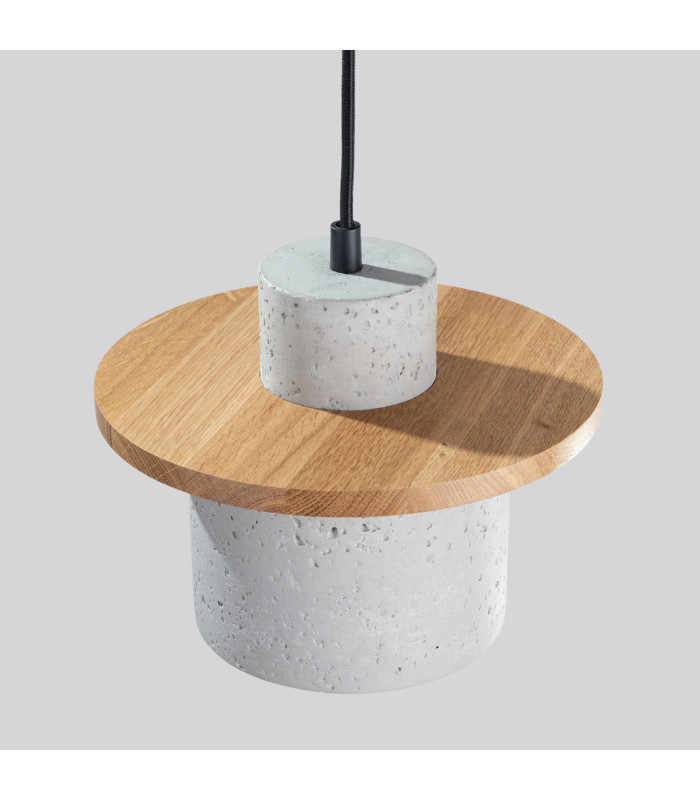 Mab Slim Pendant Ceiling Light Grey Natural Wood 1x E27-4