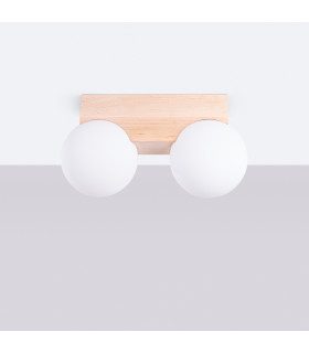 Bulbo Globe Ceiling Light Natural Wood White 2x G9-2
