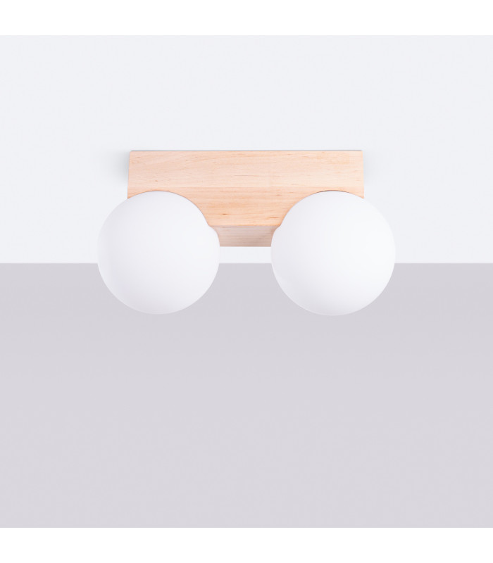 Bulbo Globe Ceiling Light Natural Wood White 2x G9-2