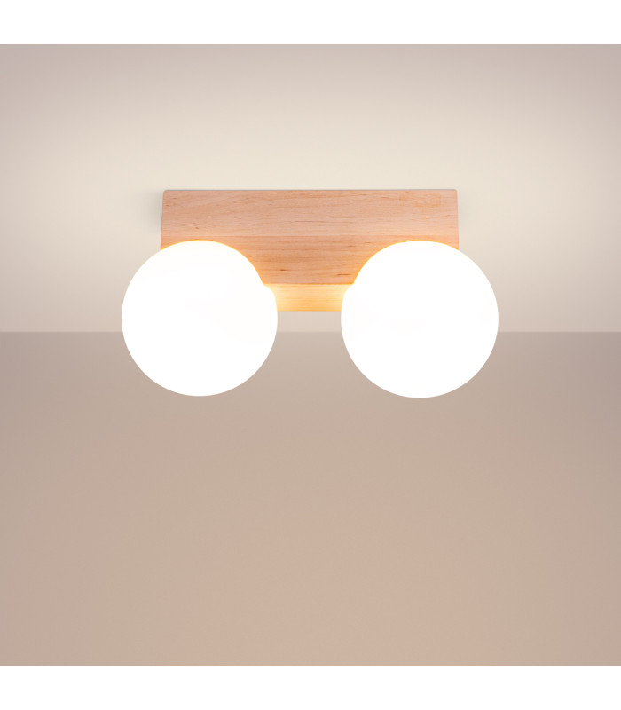 Bulbo Globe Ceiling Light Natural Wood White 2x G9-3