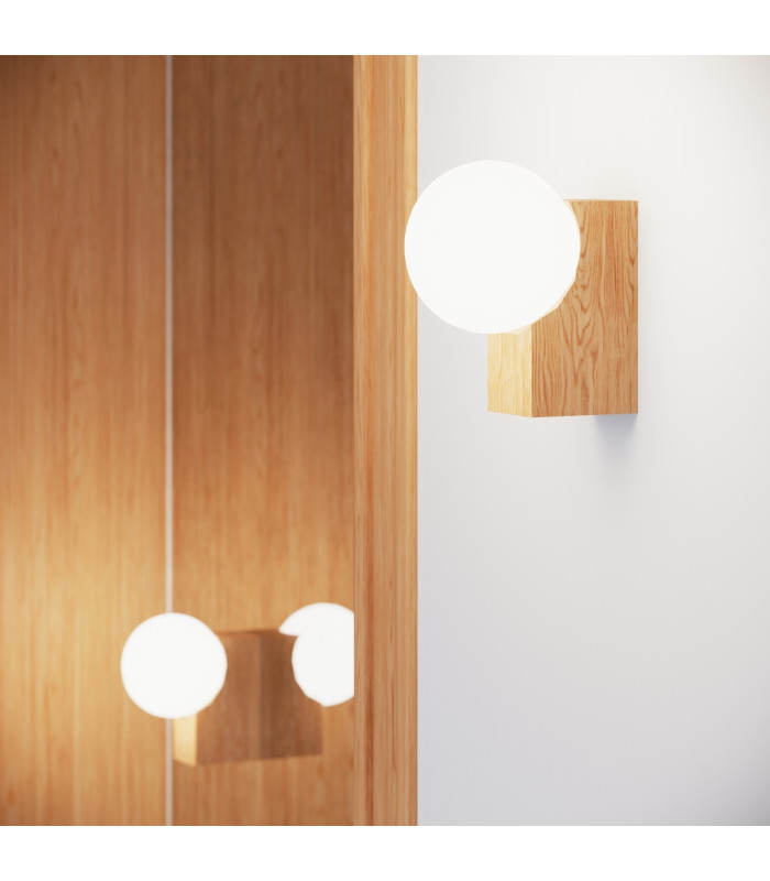 Bulbo Globe Wall Lights Natural Wood White 1x G9-13
