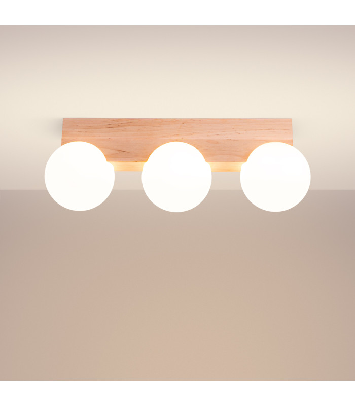 Bulbo Globe Ceiling Light Natural Wood White 3x G9-3