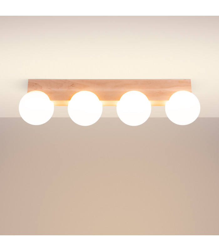 Bulbo Globe Ceiling Light Natural Wood White 4x G9-3