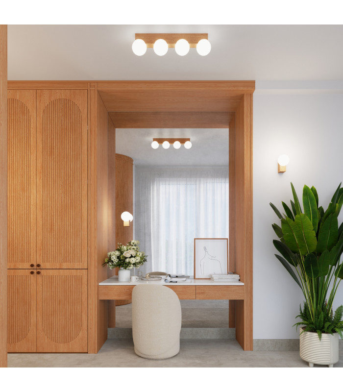 Bulbo Globe Ceiling Light Natural Wood White 3x G9-11