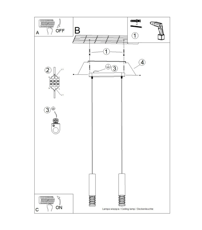 Lami Bar Pendant Ceiling Light White 2x GU10-10