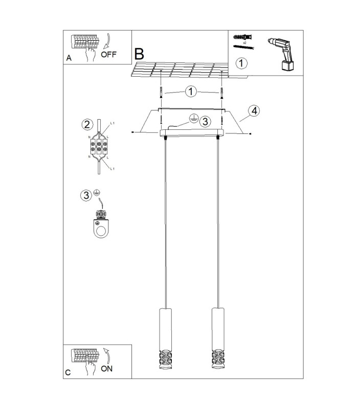Liro Bar Pendant Ceiling Light White 2x GU10-11