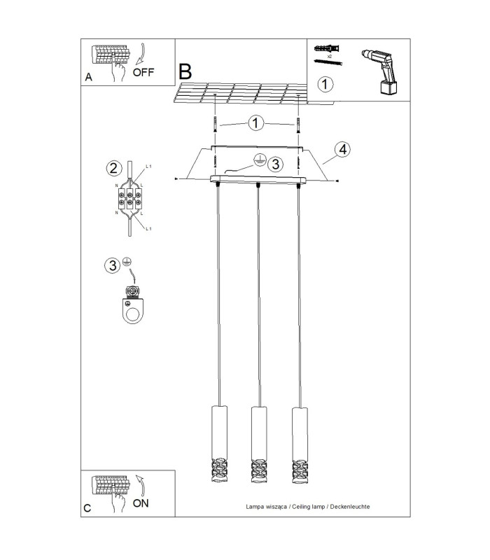 Liro Bar Pendant Ceiling Light White 3x GU10-11
