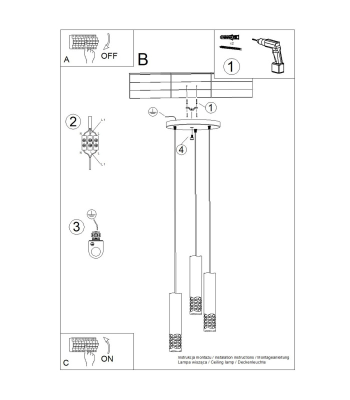 Liro Cluster Pendant Ceiling Light White 3x GU10-11