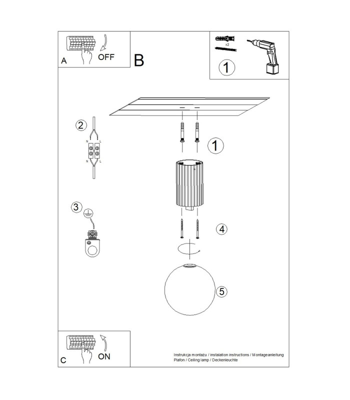 Halo Bathroom Ceiling Light Black 1x G9IP44-10