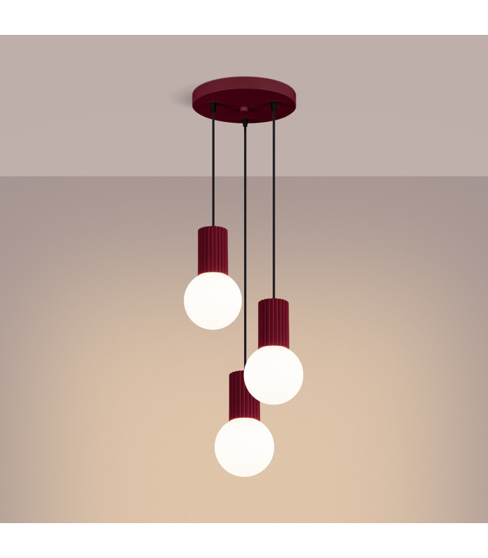 Halo Cluster Pendant Ceiling Light Burgundy 3x G9-3