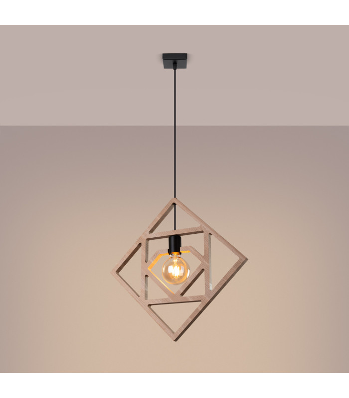 Caro Pendant Ceiling Light Natural Wood Black 1x E27-3