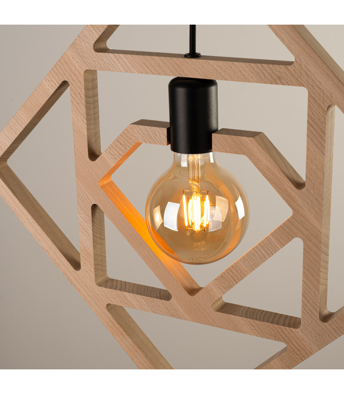 Caro Pendant Ceiling Light Natural Wood Black 1x E27-4