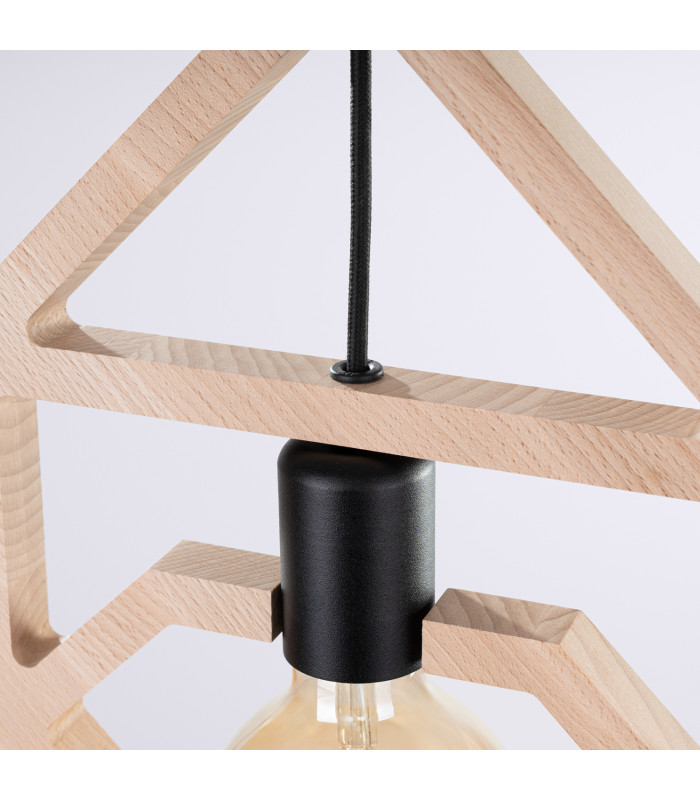Caro Pendant Ceiling Light Natural Wood Black 1x E27-7