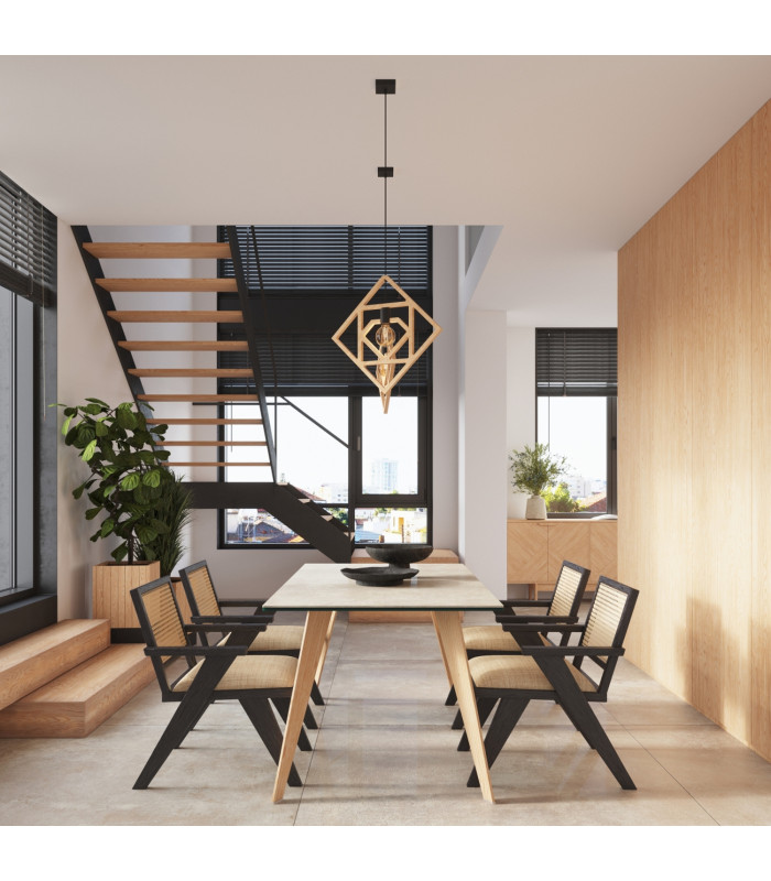 Caro Pendant Ceiling Light Natural Wood Black 1x E27-12