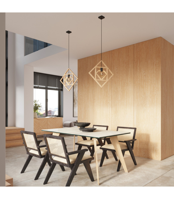 Caro Pendant Ceiling Light Natural Wood Black 1x E27-13