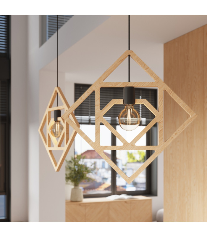 Caro Pendant Ceiling Light Natural Wood Black 1x E27-14