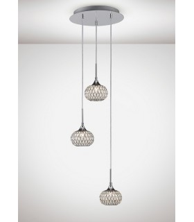 Ceiling Cluster Pendant 3 Light Round Polished Chrome, Clear Glass - 2