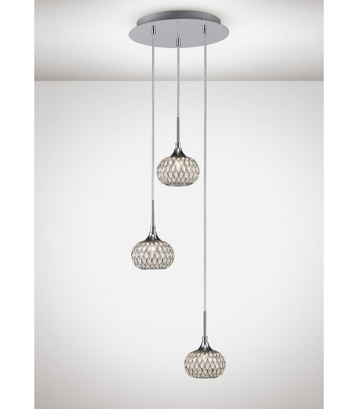 Ceiling Cluster Pendant 3 Light Round Polished Chrome, Clear Glass - 2