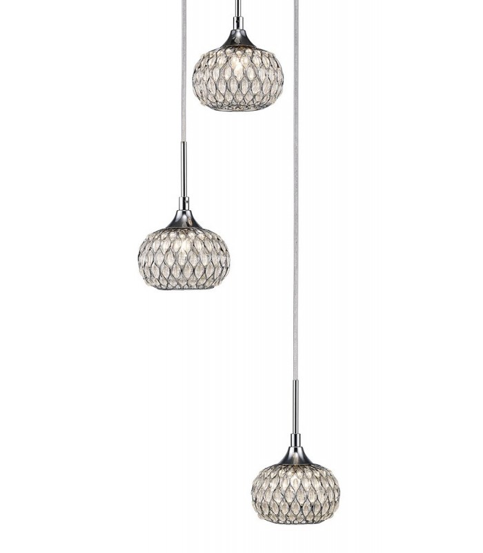 Ceiling Cluster Pendant 3 Light Round Polished Chrome, Clear Glass - 5
