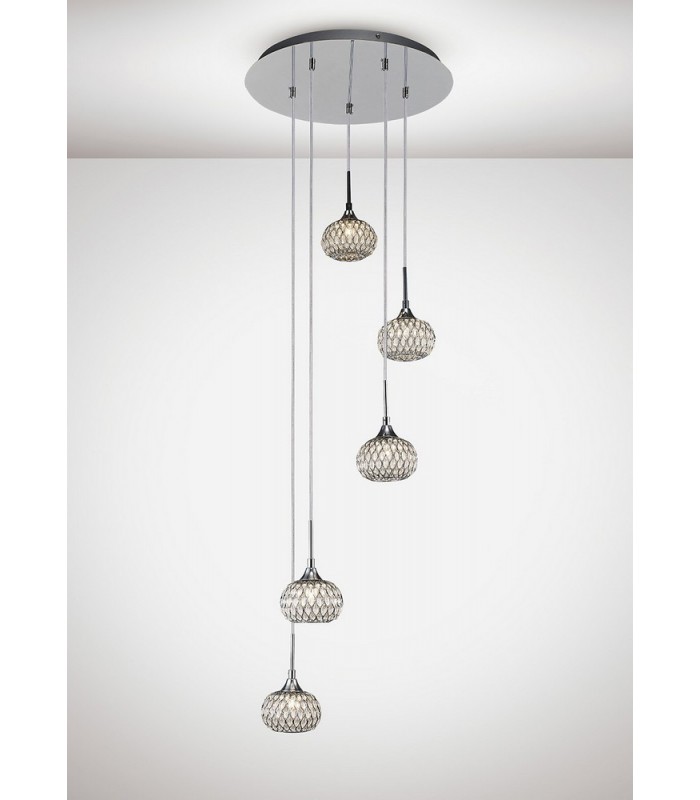 Ceiling Cluster Pendant 5 Light Round Polished Chrome, Clear Glass - 2