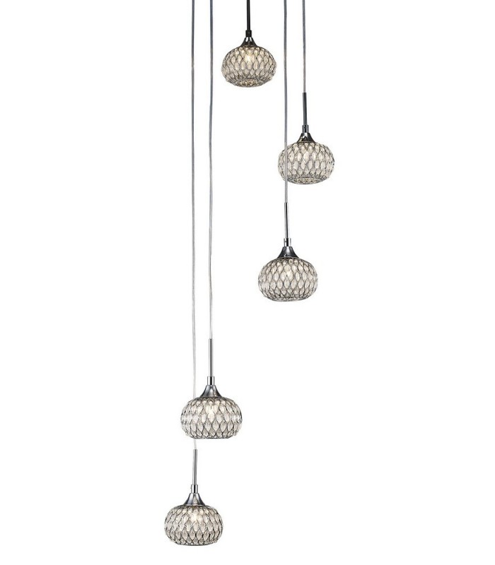 Ceiling Cluster Pendant 5 Light Round Polished Chrome, Clear Glass - 5