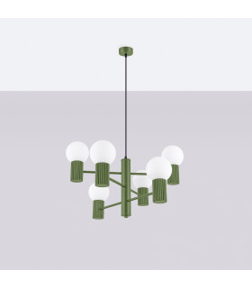 Halo Multi Arm Pendant Ceiling Light Olive Green 6x G9-2