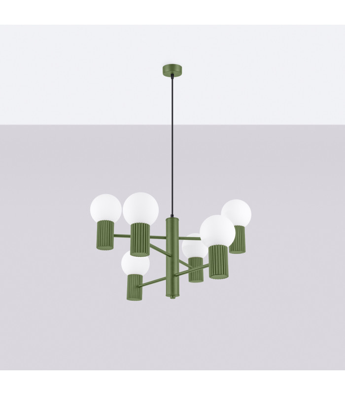 Halo Multi Arm Pendant Ceiling Light Olive Green 6x G9-2