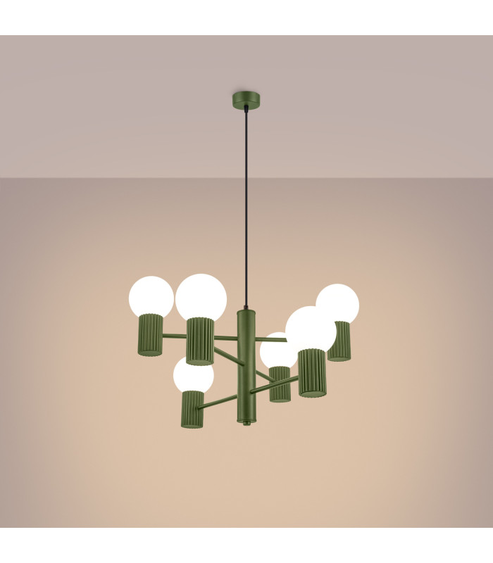 Halo Multi Arm Pendant Ceiling Light Olive Green 6x G9-3