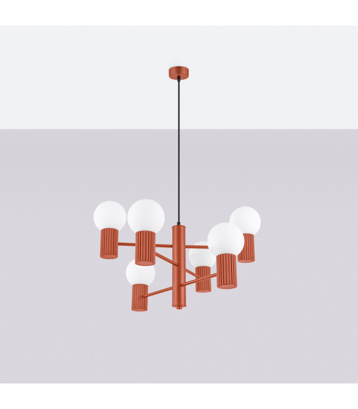 Halo Multi Arm Pendant Ceiling Light Red Ochre 6x G9-2
