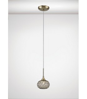 Small Ceiling Pendant 1 Light Antique Brass, Clear Glass - 2