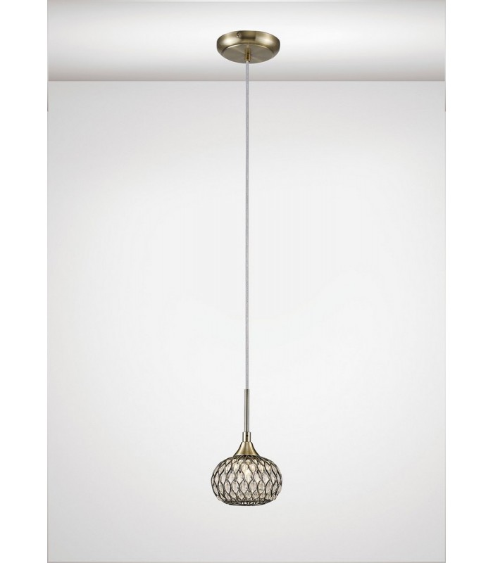 Small Ceiling Pendant 1 Light Antique Brass, Clear Glass - 2