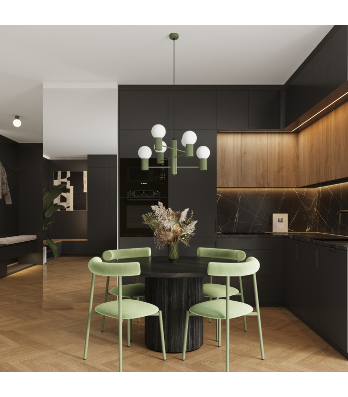 Halo Multi Arm Pendant Ceiling Light Olive Green 6x G9-12