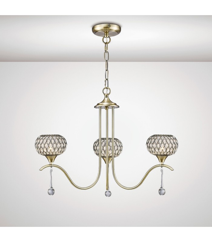 Ceiling Pendant 3 Light Antique Brass, Clear Glass - 2
