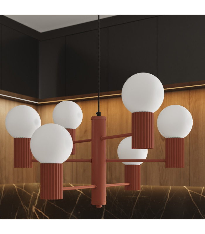 Halo Multi Arm Pendant Ceiling Light Red Ochre 6x G9-14