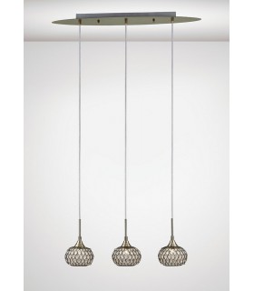 Ceiling Pendant 3 Light Line Antique Brass, Clear Glass - 2