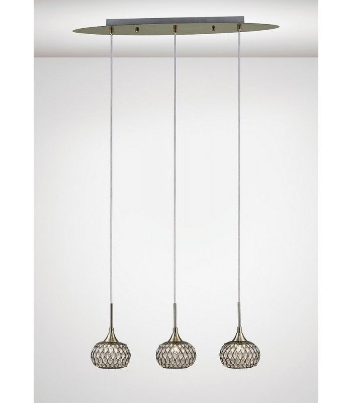 Ceiling Pendant 3 Light Line Antique Brass, Clear Glass - 2