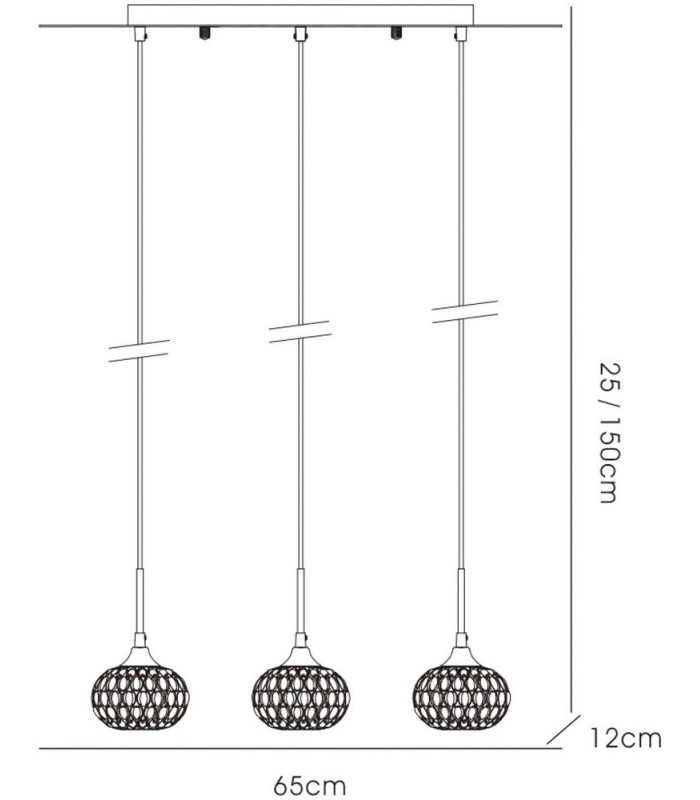 Ceiling Pendant 3 Light Line Antique Brass, Clear Glass - 3