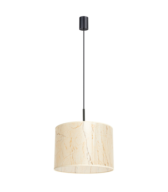 Nevia Cylindrical Pendant Ceiling Light Beige Marble Black 1x E27-3