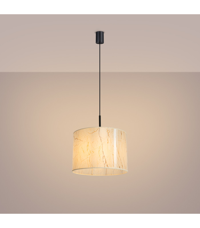 Nevia Cylindrical Pendant Ceiling Light Beige Marble Black 1x E27-4