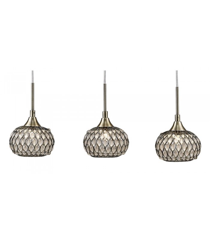 Ceiling Pendant 3 Light Line Antique Brass, Clear Glass - 5