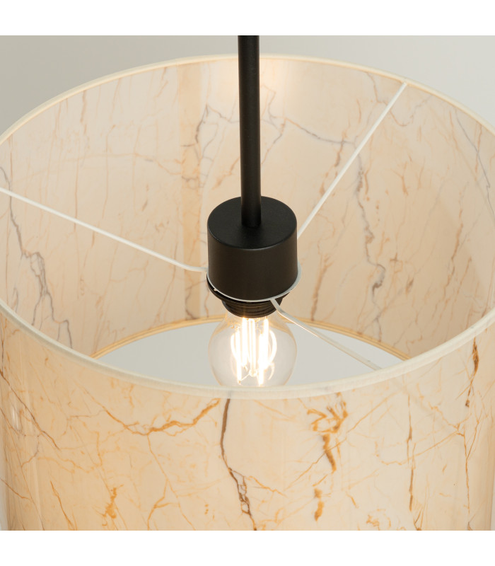 Nevia Cylindrical Pendant Ceiling Light Beige Marble Black 1x E27-5