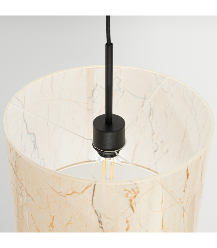 Nevia Cylindrical Pendant Ceiling Light Beige Marble Black 1x E27-6