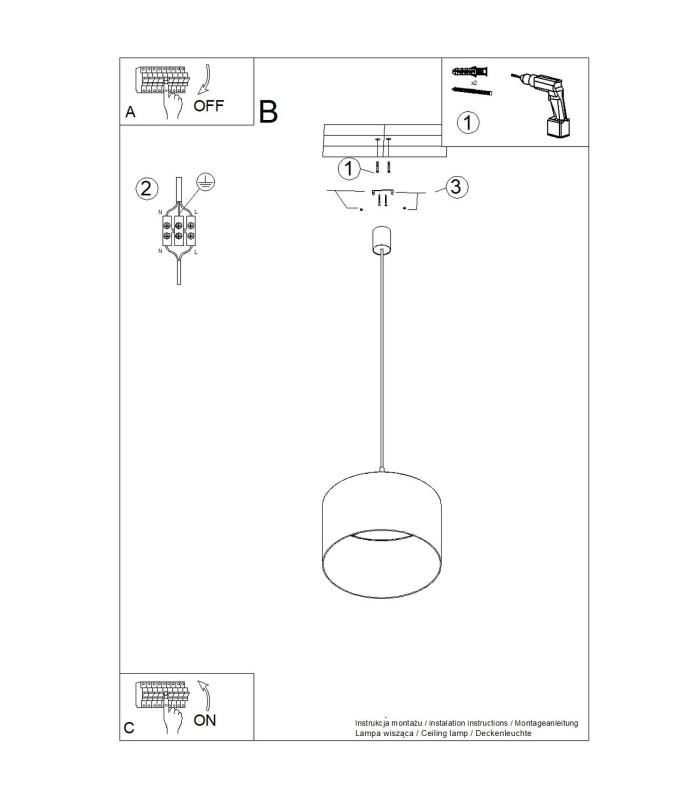Nevia Cylindrical Pendant Ceiling Light Navy Blue Black 1x E27-10