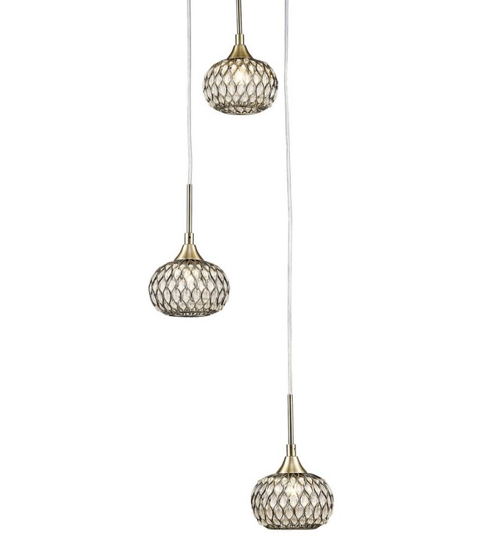 Ceiling Cluster Pendant 3 Light Round Antique Brass, Clear Glass - 5