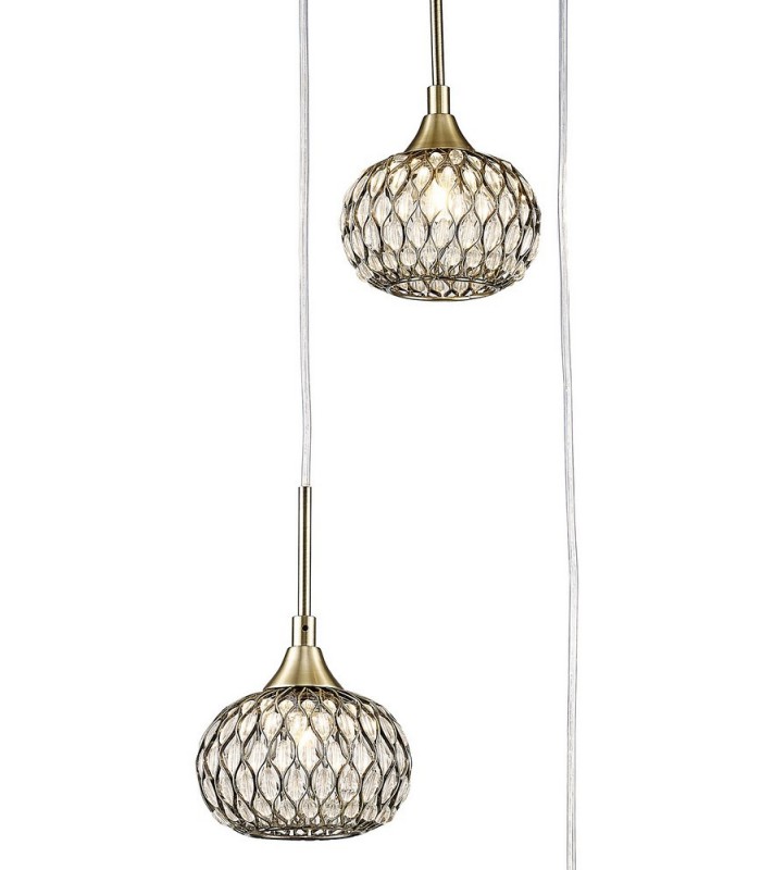 Ceiling Cluster Pendant 3 Light Round Antique Brass, Clear Glass - 6