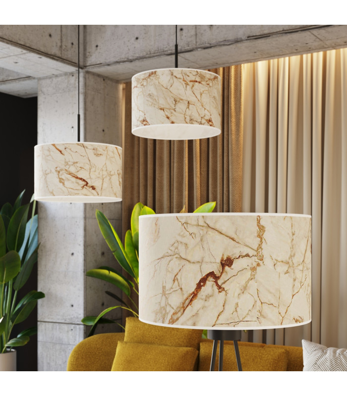 Nevia Cylindrical Pendant Ceiling Light Beige Marble Black 1x E27-13