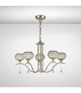 Ceiling Pendant 5 Light Antique Brass, Clear Glass - 2