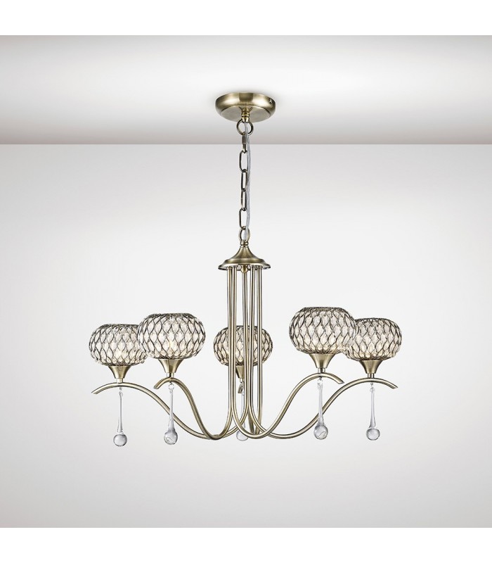 Ceiling Pendant 5 Light Antique Brass, Clear Glass - 2